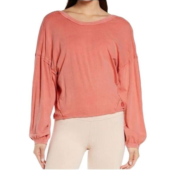 FP Movement by Free People Womens Moon Rising Faded Oversized Crop Top Pink - Picture 1 of 8